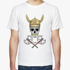 Классическая футболка Череп викинга в шлеме с рогами