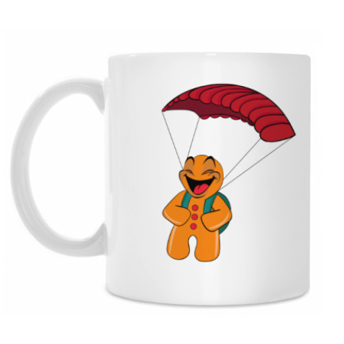 Кружка с принтом Пряничный человечек прыжок с парашютом