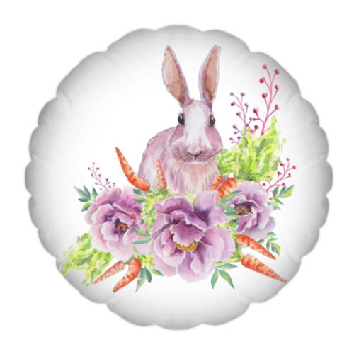 Подушка с принтом Кролик в цветах