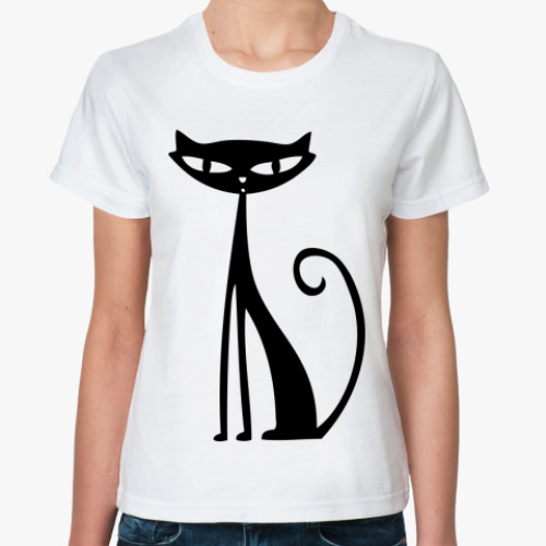 Классическая футболка с принтом Изящная черная кошка