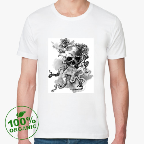 Футболка из органик-хлопка с принтом Череп-кальмар