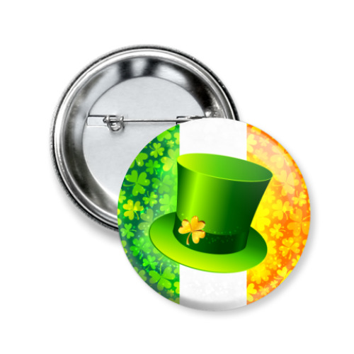 Значок 50мм с принтом Шляпа лепрекона на флаге