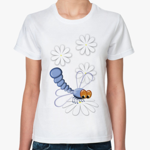 Классическая футболка с принтом Стрекозка