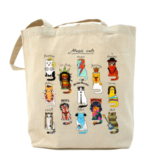 Сумка шоппер с принтом Котики-звёзды рок и поп-музыки
