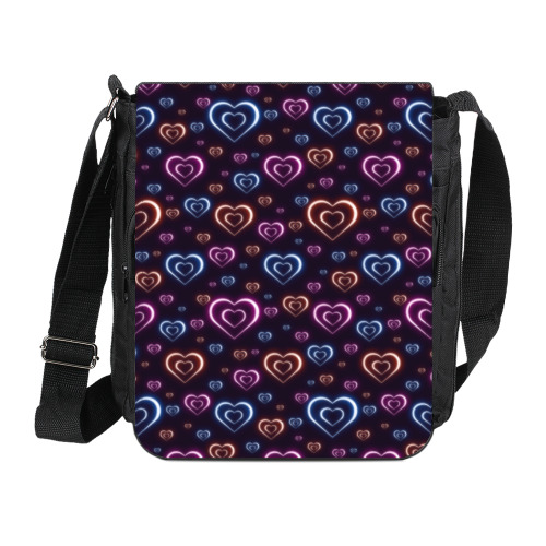 Сумка на плечо (мини-планшет) с принтом Неоновые сердца