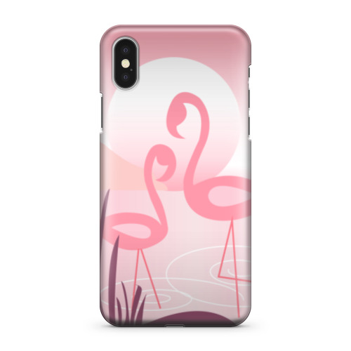Чехол для iPhone X фламинго в лучах ванильного заката