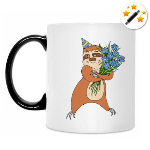 Кружка-хамелеон с принтом Милый ленивец