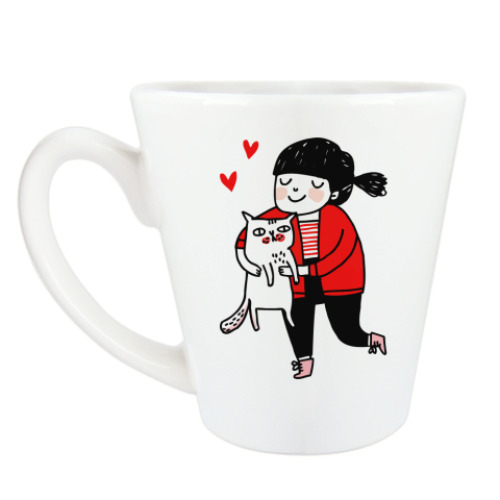 Чашка Латте с принтом кот и девочка