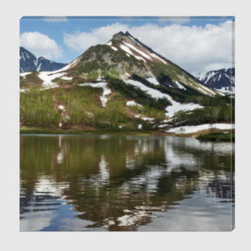 Холст с принтом Полуостров Камчатка, горы, горное озеро, отражение