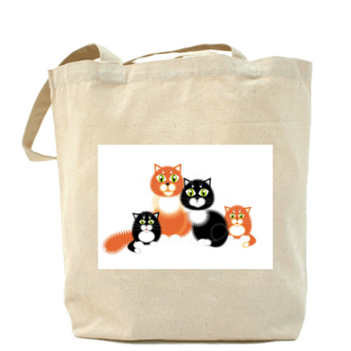 Сумка шоппер с принтом Кошачья семья