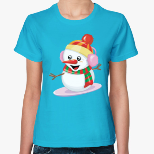 Женская футболка Снеговик Сноубордист