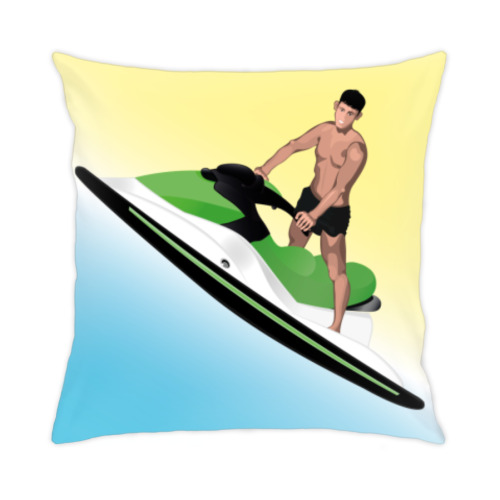 Подушка с принтом молодой человек на гидроцикле