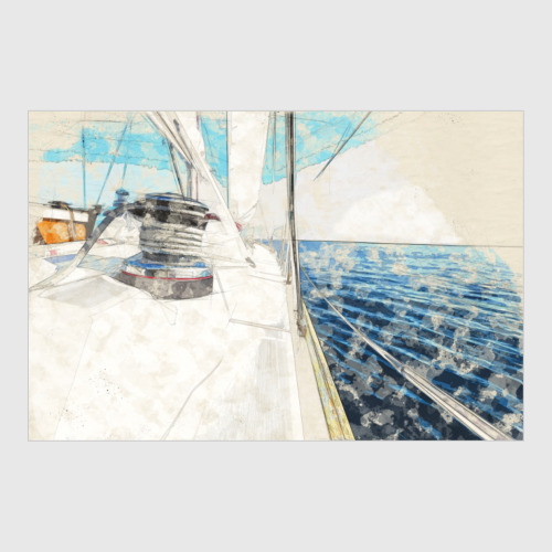 Постер с принтом Акварельный рисунок яхты в море