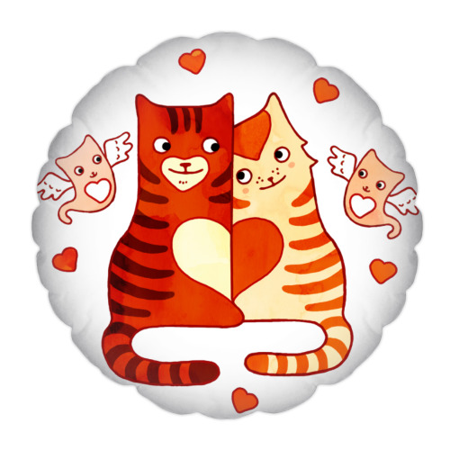 Подушка с принтом Влюбленные кот и кошка