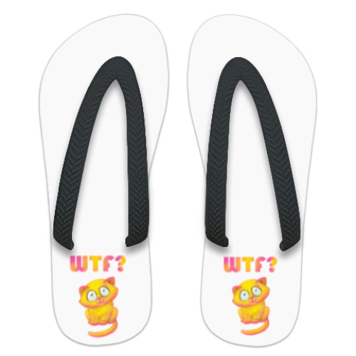 Шлепанцы (сланцы) с принтом котик wtf