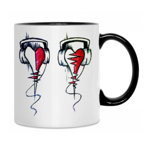 Кружка с принтом Сердца в одном ритме