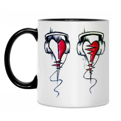 Кружка с принтом Сердца в одном ритме