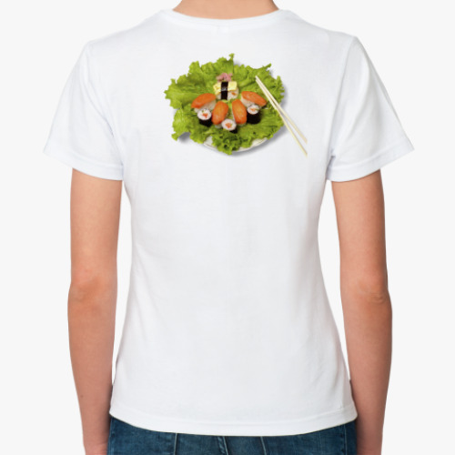 Классическая футболка с принтом  ''Rolls & Sushi''