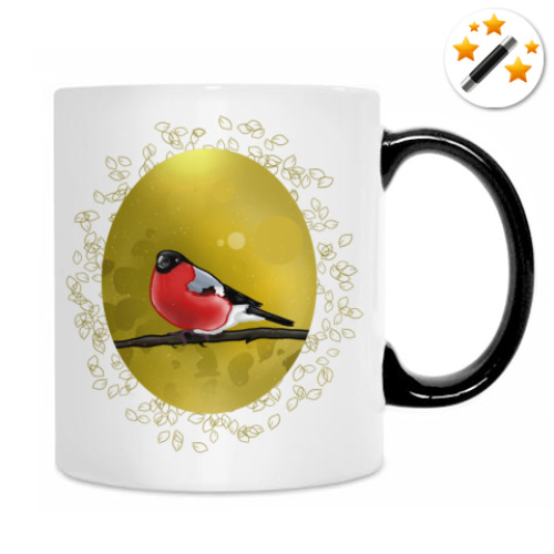 Кружка-хамелеон с принтом Снегирь