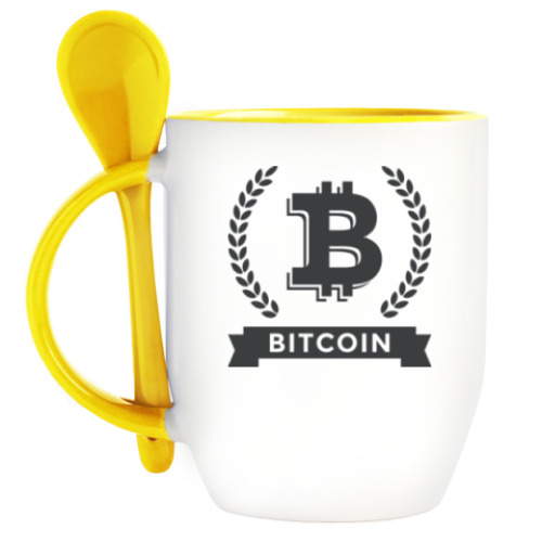 Кружка с ложкой Bitcoin - Биткоин