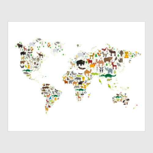 Постер детская карта мира с животными