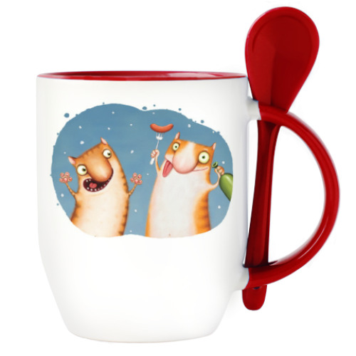 Кружка с ложкой Коты