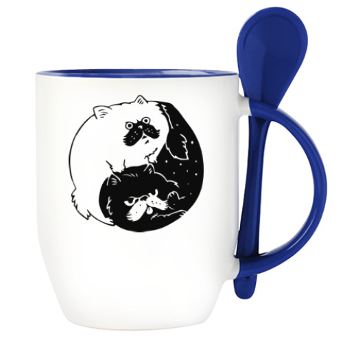 Кружка с ложкой с принтом Инь и ян