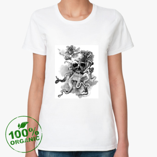 Женская футболка из органик-хлопка с принтом Череп-кальмар