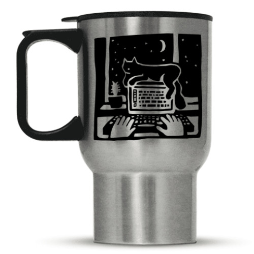 Кружка-термос с принтом Кот всегда рядом