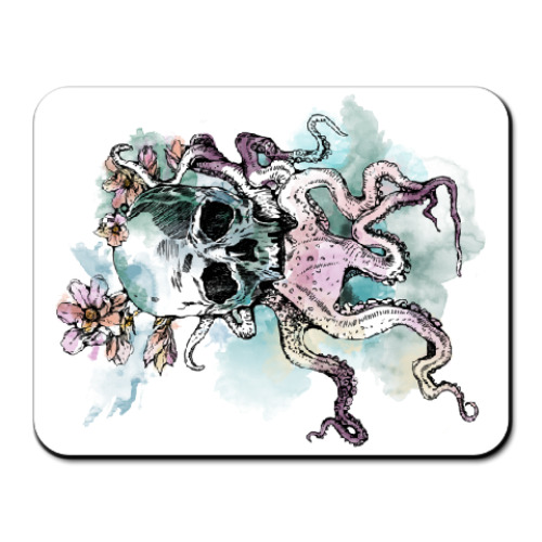 Коврик для мыши с принтом Череп-кальмар