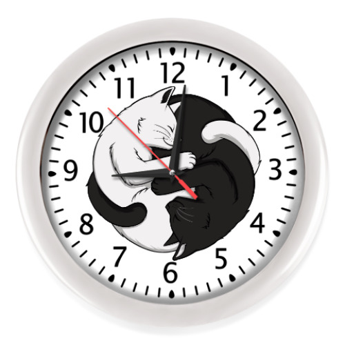 Настенные часы Черный и белый кот инь-ян