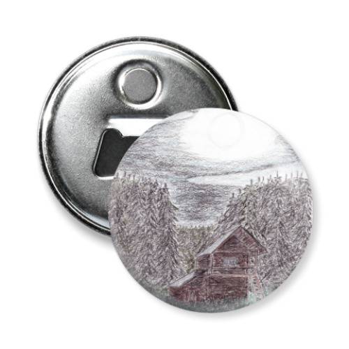 Магнит-открывашка с принтом Сказочная тайга, Русская Север