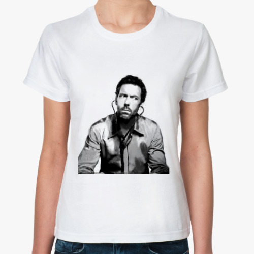 Классическая футболка с принтом Женская футболка, белая