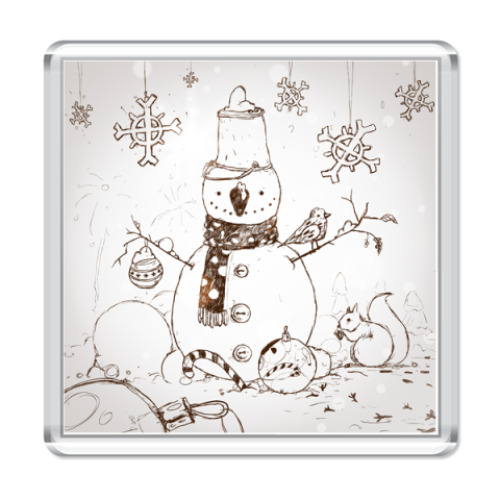 Магнит с принтом Снеговик