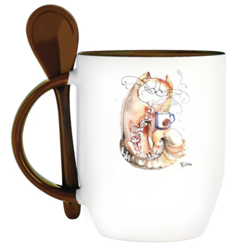 Кружка с ложкой Кофе и Кот