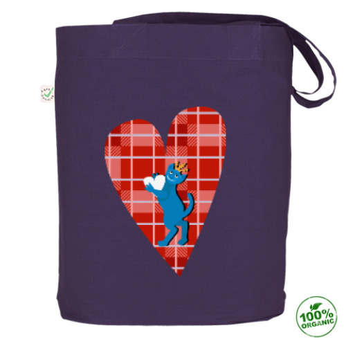 Сумка шоппер с принтом Средневековый кот на клетчатом сердце