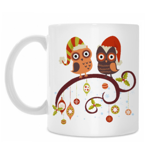 Кружка с принтом Две совы зимой