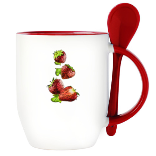 Кружка с ложкой с принтом Ягода клубника