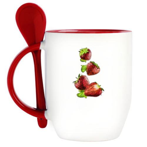 Кружка с ложкой с принтом Ягода клубника
