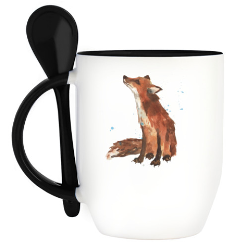Кружка с ложкой Aquarelle Cute Fox