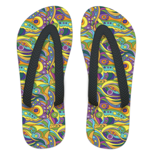 Шлепанцы (сланцы) с принтом 'Яркие волны'