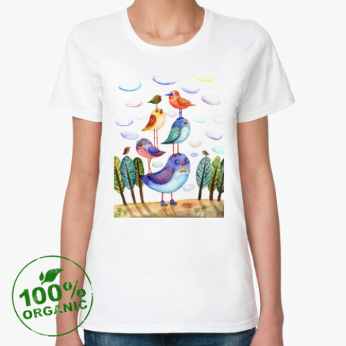 Женская футболка из органик-хлопка Акварельная иллюстрация птицы, арт