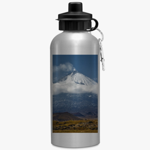 Бутылка с карабином (500 мл) с принтом Ключевской вулкан, Камчатка