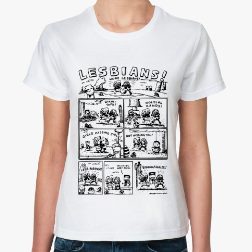 Классическая футболка с принтом Lesbians!