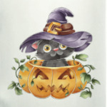 Котенок в шляпе и тыква на Хэллоуин