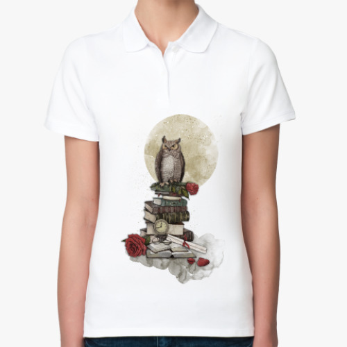Женская рубашка поло Мудрая сова и книги