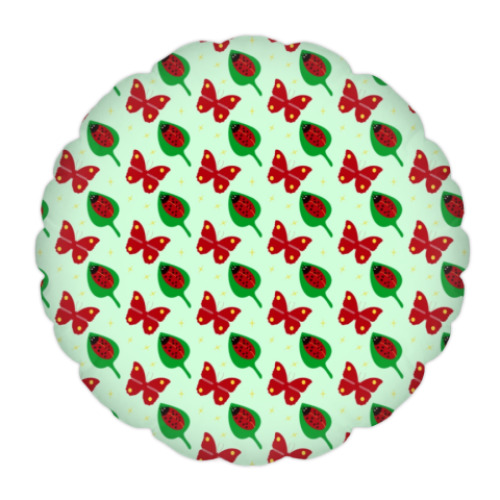 Подушка с принтом Божьи коровки и бабочки