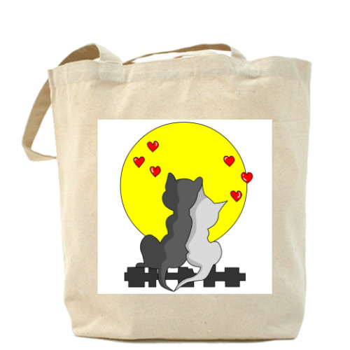 Сумка шоппер с принтом Влюбленные котики