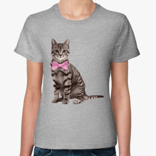 Женская футболка Cat with bow tie / кот с розовой бабочкой