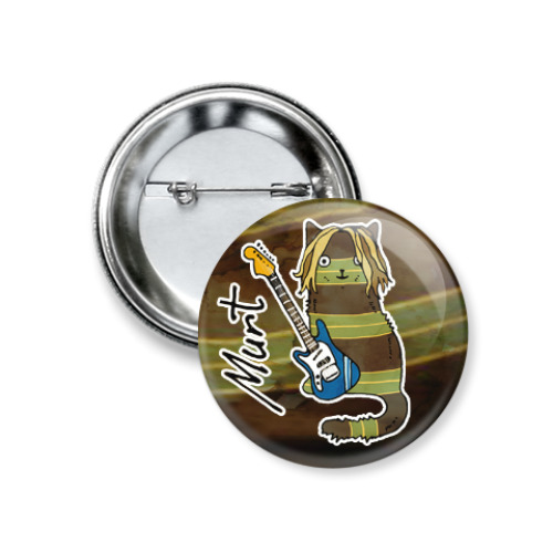 Значок 37мм Кот Murt  с гитарой играет рок